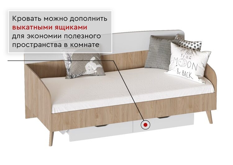 Калгари выкатной ящик для кровати 900, белый матовый